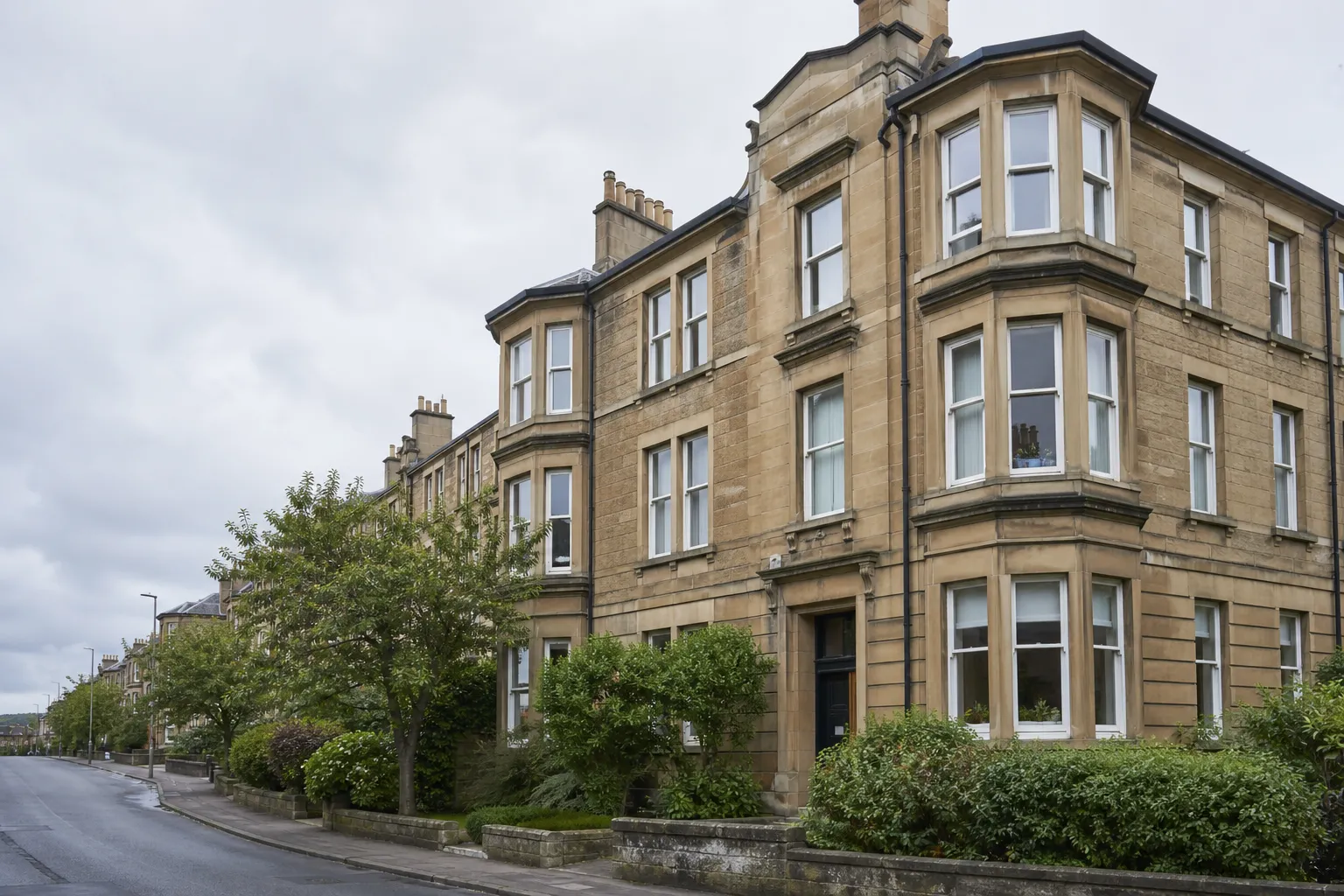Edinburgh street of stone tenement flats